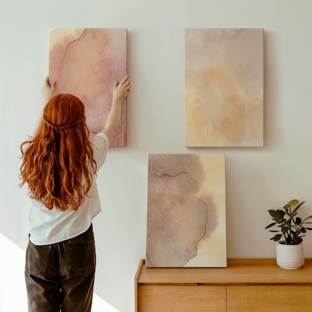 Zestaw 3 dużych obrazów na płótnie - Ciepłe akwarele barwne tekstury - pomarańczowy