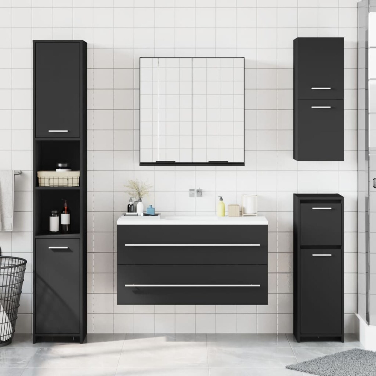 vidaXL Szafka łazienkowa z lustrem, czarna, 64x20x67 cm