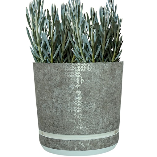 14 cm wzór Szary gres TRIBECA 013 Doniczka z podstawką matowa donica z połyskującym srebrnym wzorem