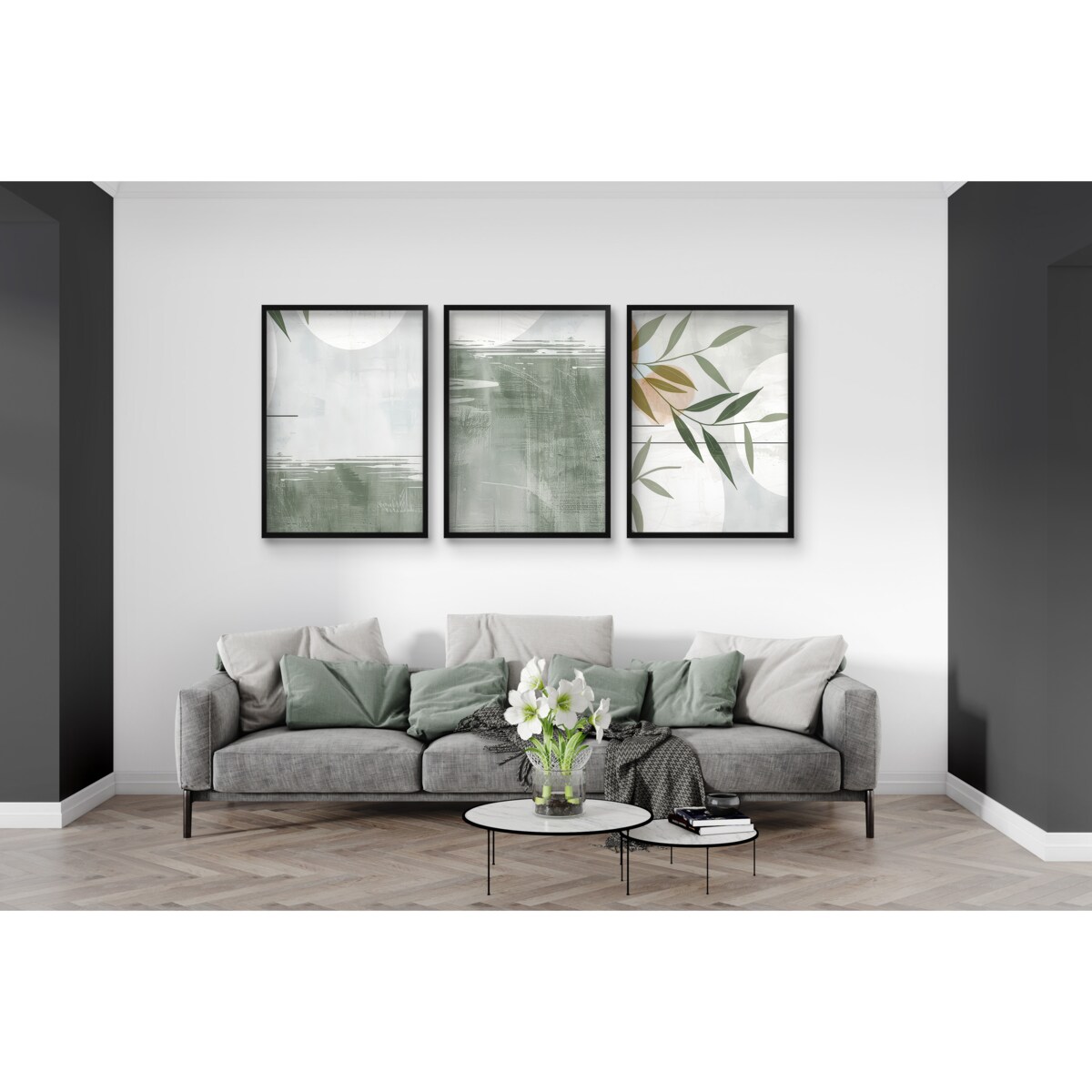 Zestaw Trzech Plakatów Obrazów na ścianę Ozdoba ścienna Zielone Liście