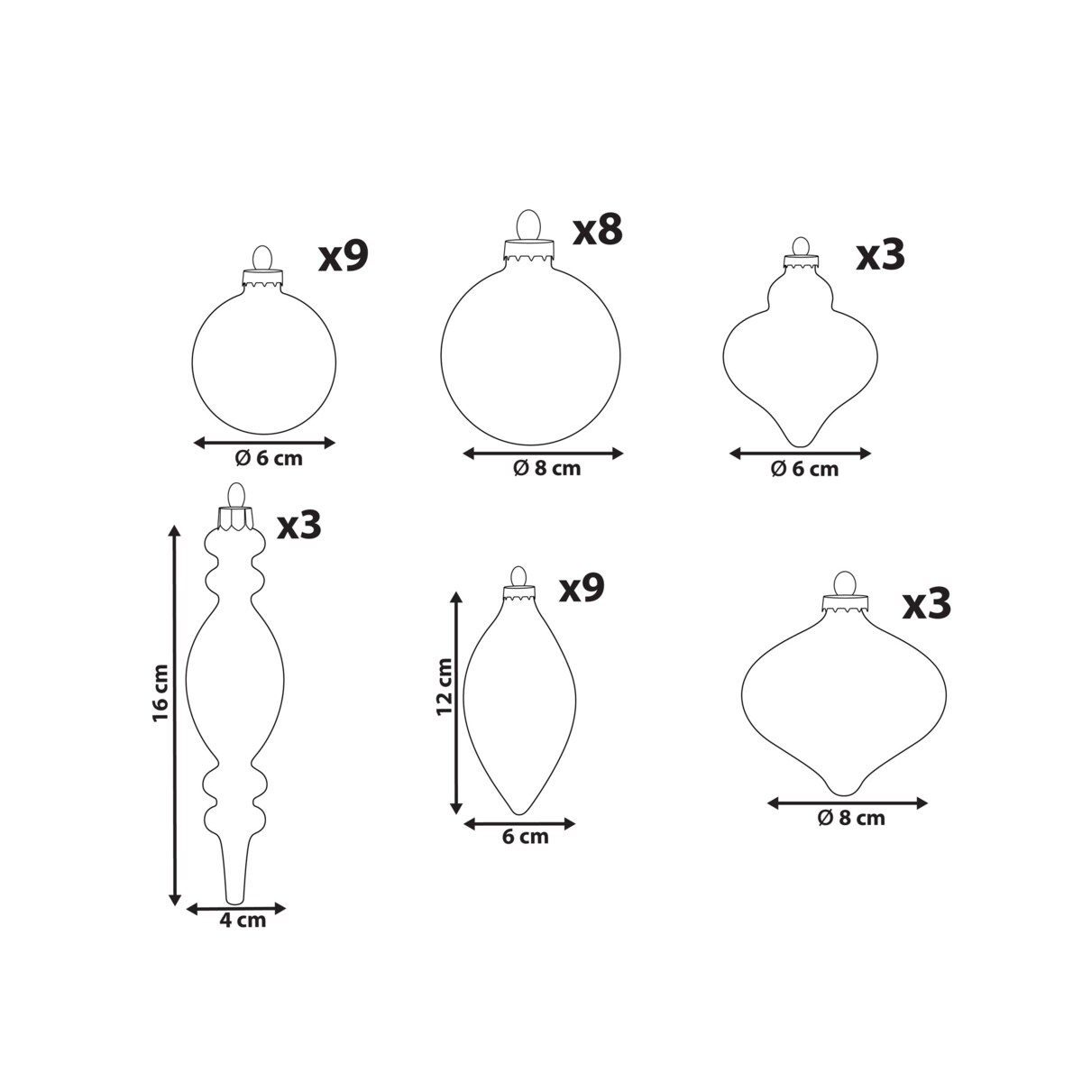 Zestaw 35 bombek SNOWFALL Szkło Niebieski