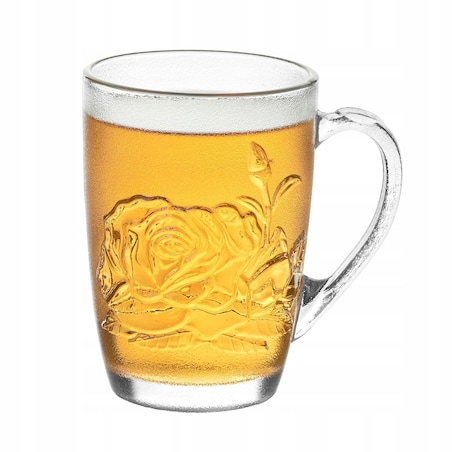 SZKLANKI KUBEK 6szt NA KAWE LATTE HERABTĘ ZIOŁA 415 ml prezent w RÓŻA dekor