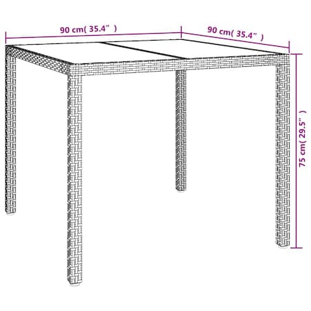 vidaXL Stół ogrodowy, 90x90x75 cm, szkło i rattan PE, biały