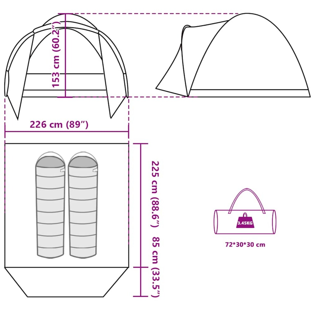 vidaXL Namiot wędkarski, 2-os., brązowy, wodoszczelny
