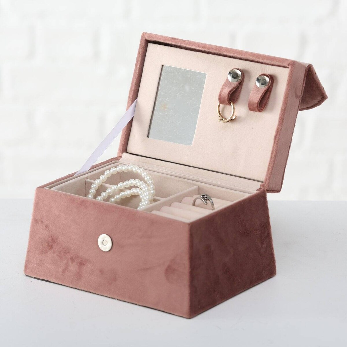 Szkatułka na biżuterię z lusterkiem CLEA, różowa