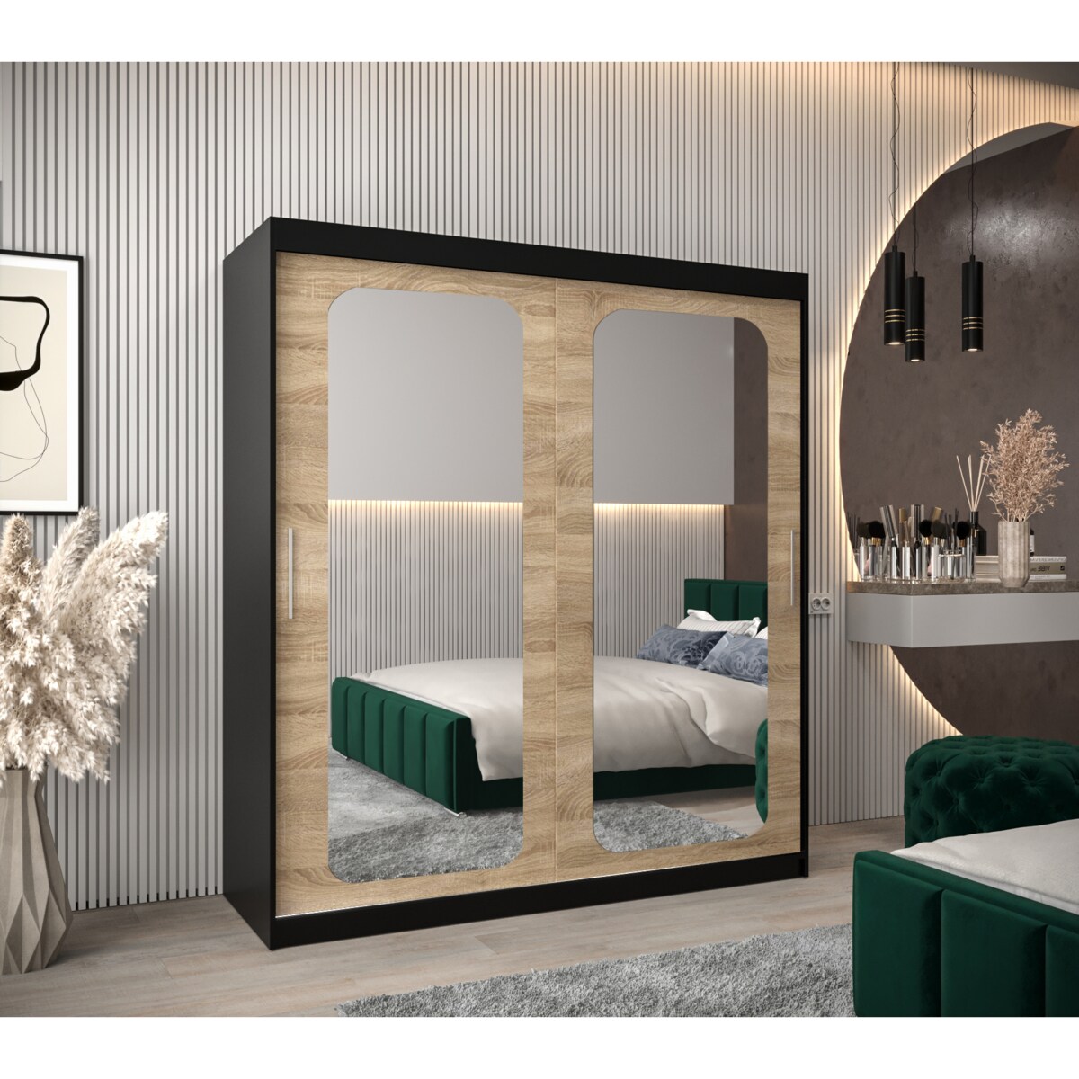 Szafa przesuwna Garderoba PROMO T3 180 czarny/sonoma