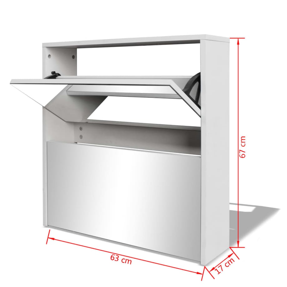 vidaXL Szafka na buty z 2 półkami i lustrem, biała, 63x17x67 cm