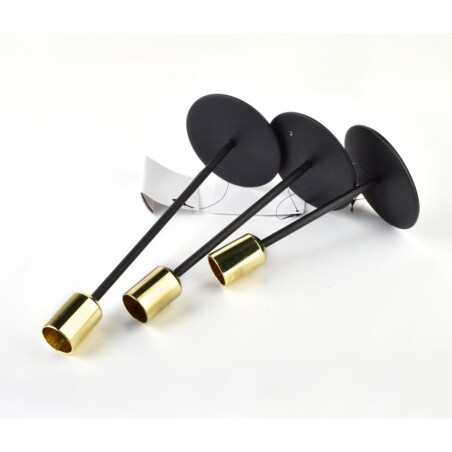 CEDRIC Komplet 3 świeczników czarno złot8xH14cm/8xH18cm/8xH22cm