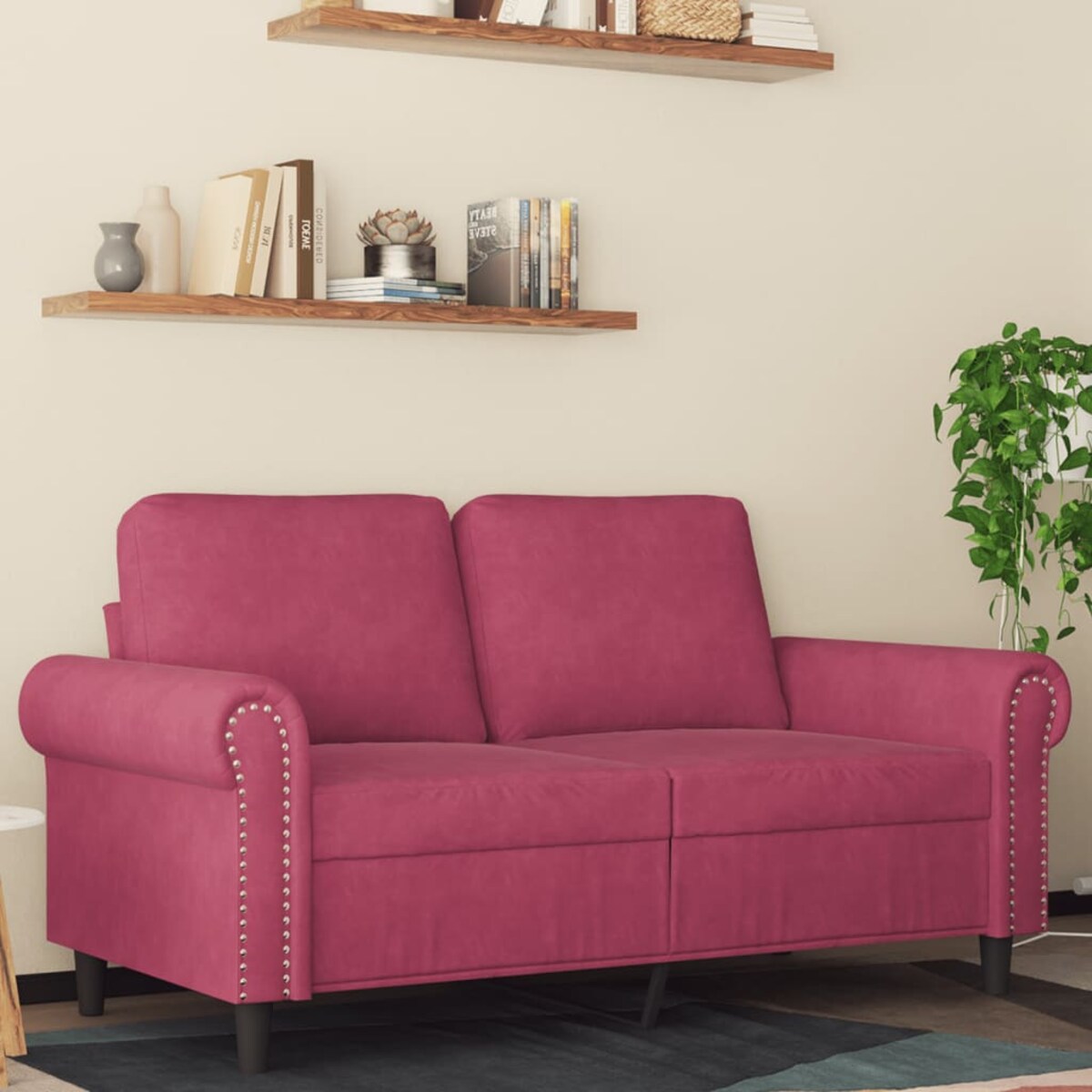 vidaXL Sofa 2-osobowa, winna czerwień, 120 cm, tapicerowana aksamitem