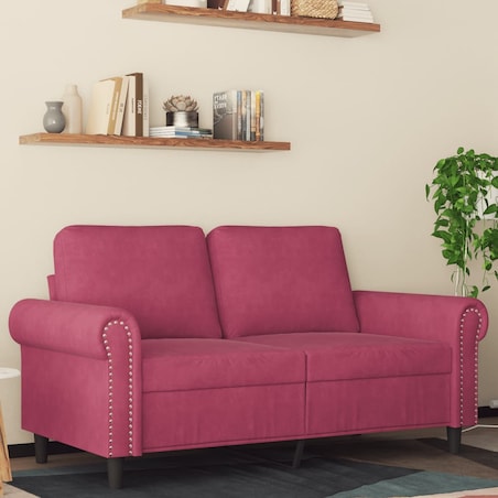 vidaXL Sofa 2-osobowa, winna czerwień, 120 cm, tapicerowana aksamitem