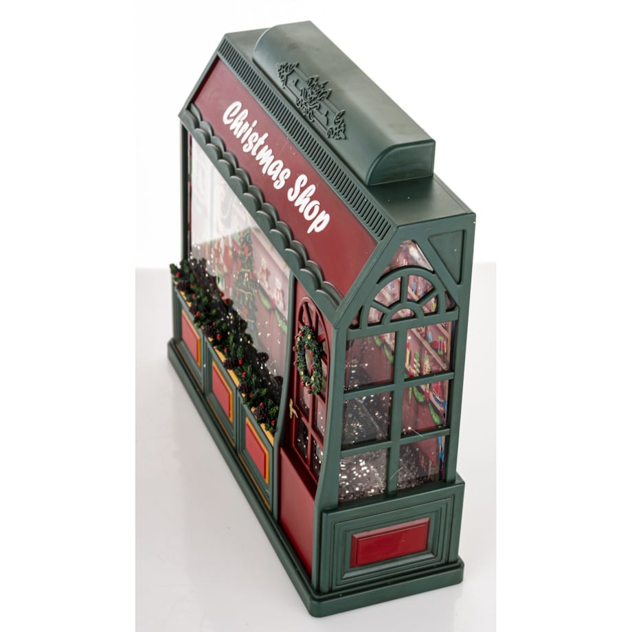 Dekoracja świąteczna SHOP 22x24x8 cm sklep z prezentami, LED i pozytywką