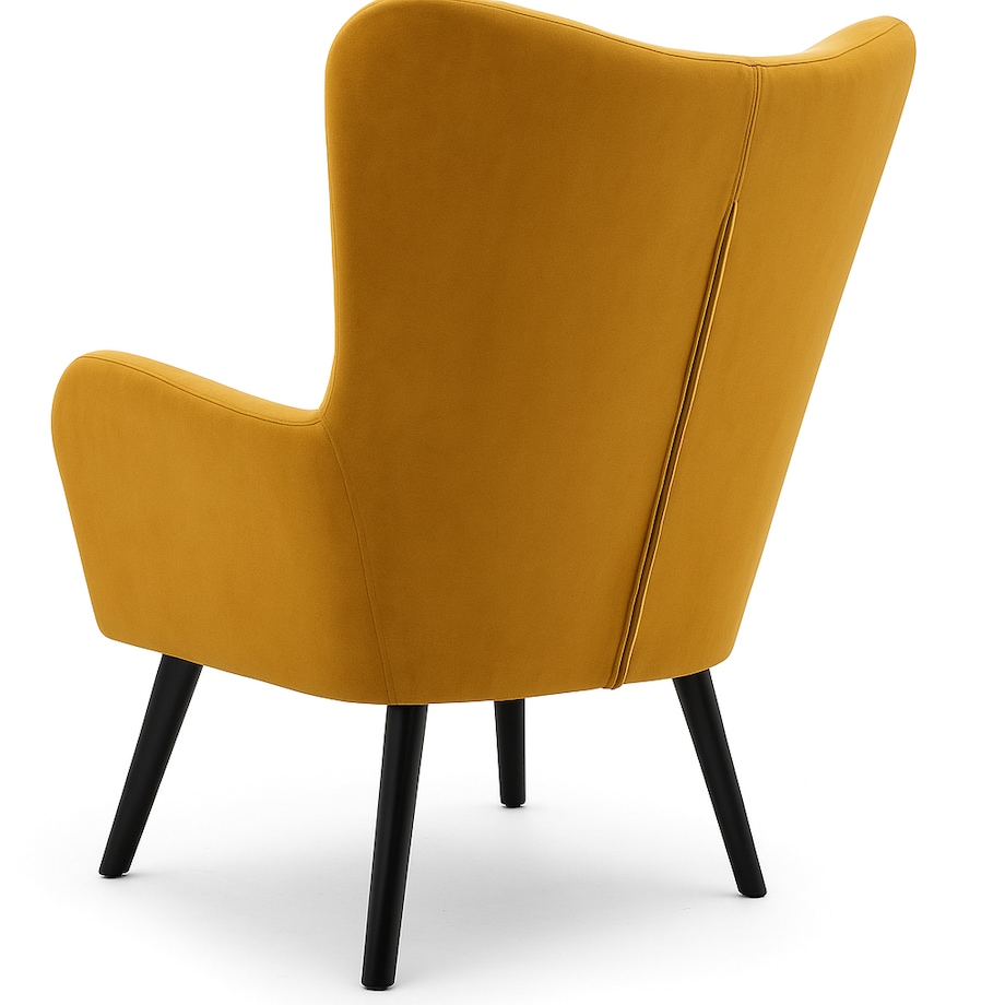 Fotel uszak TEDI na drewnianych nożach tapicerowany tk. Velluto musztardowy