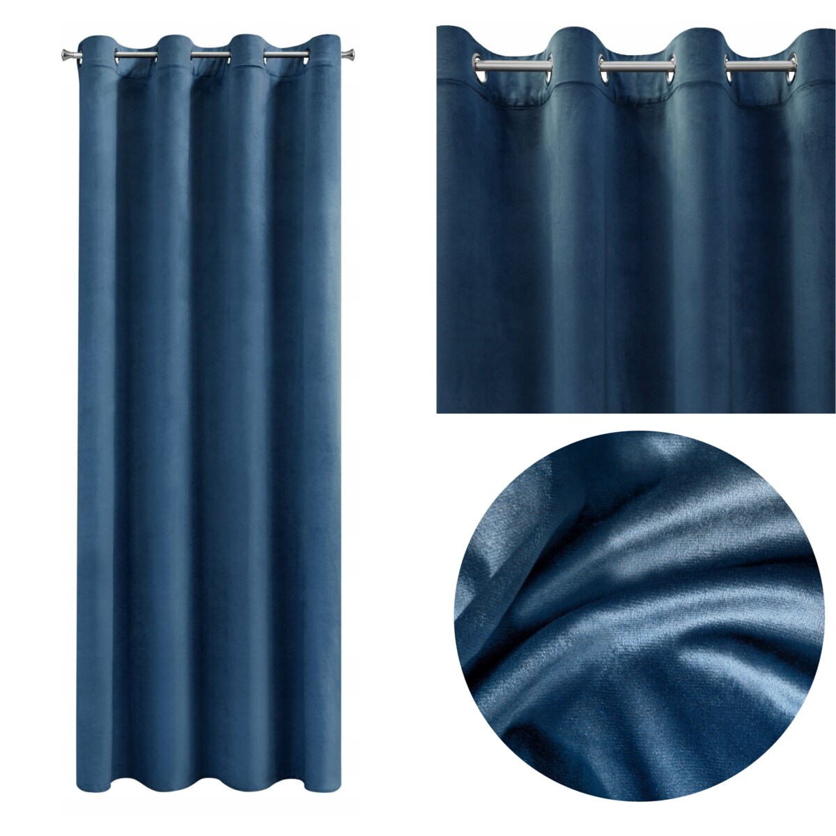 Zasłona Przelotki Welwet Welur 140 x 250 cm Granatowa Półzaciemniająca