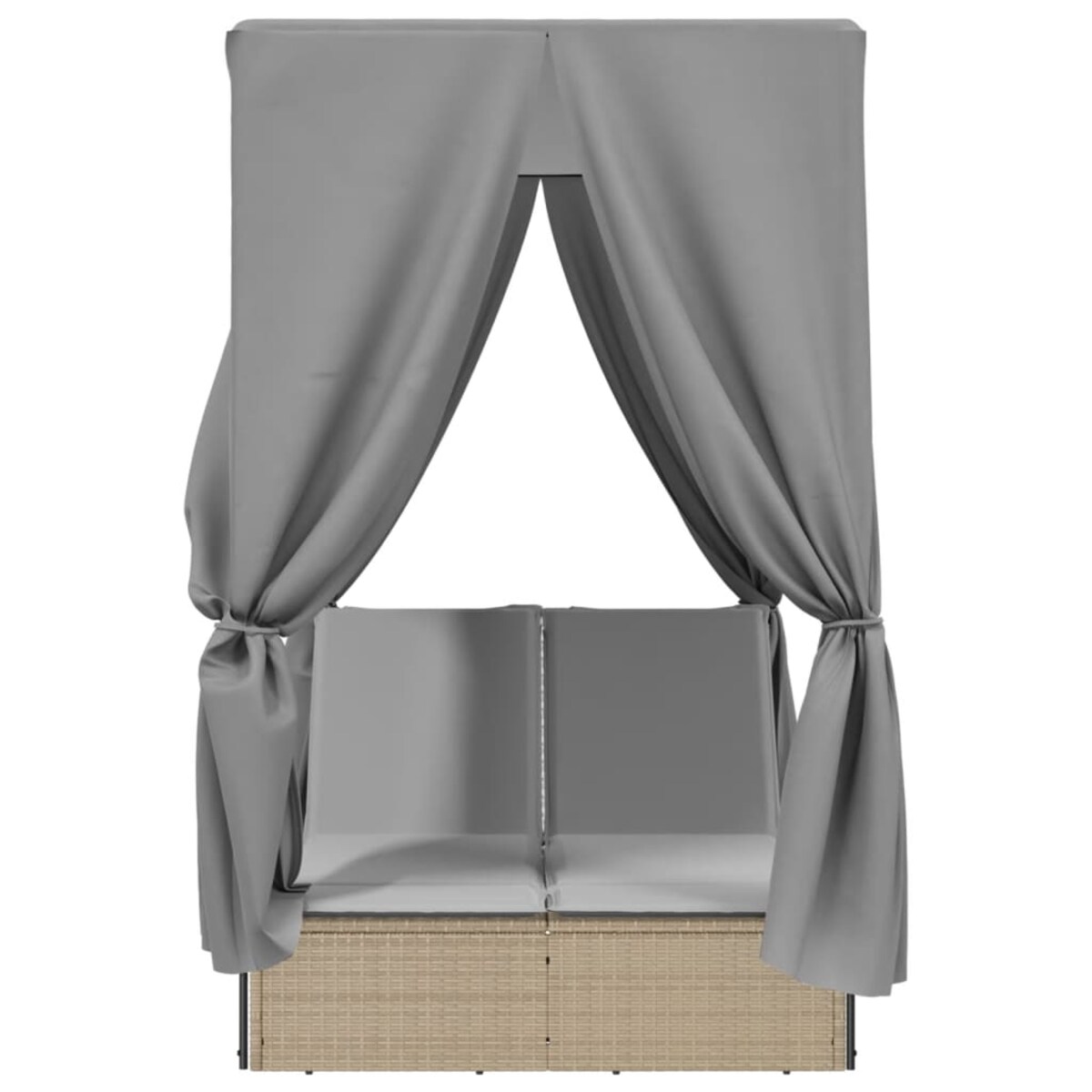 vidaXL Podwójna leżanka z daszkiem i zasłonami, beżowy polirattan