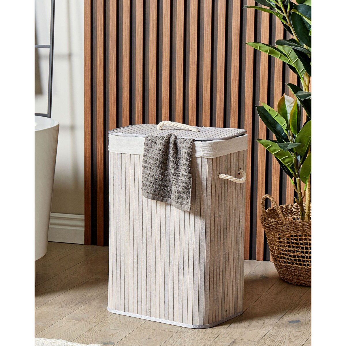 Kosz bambusowy z pokrywą jasnoszary KOMARI