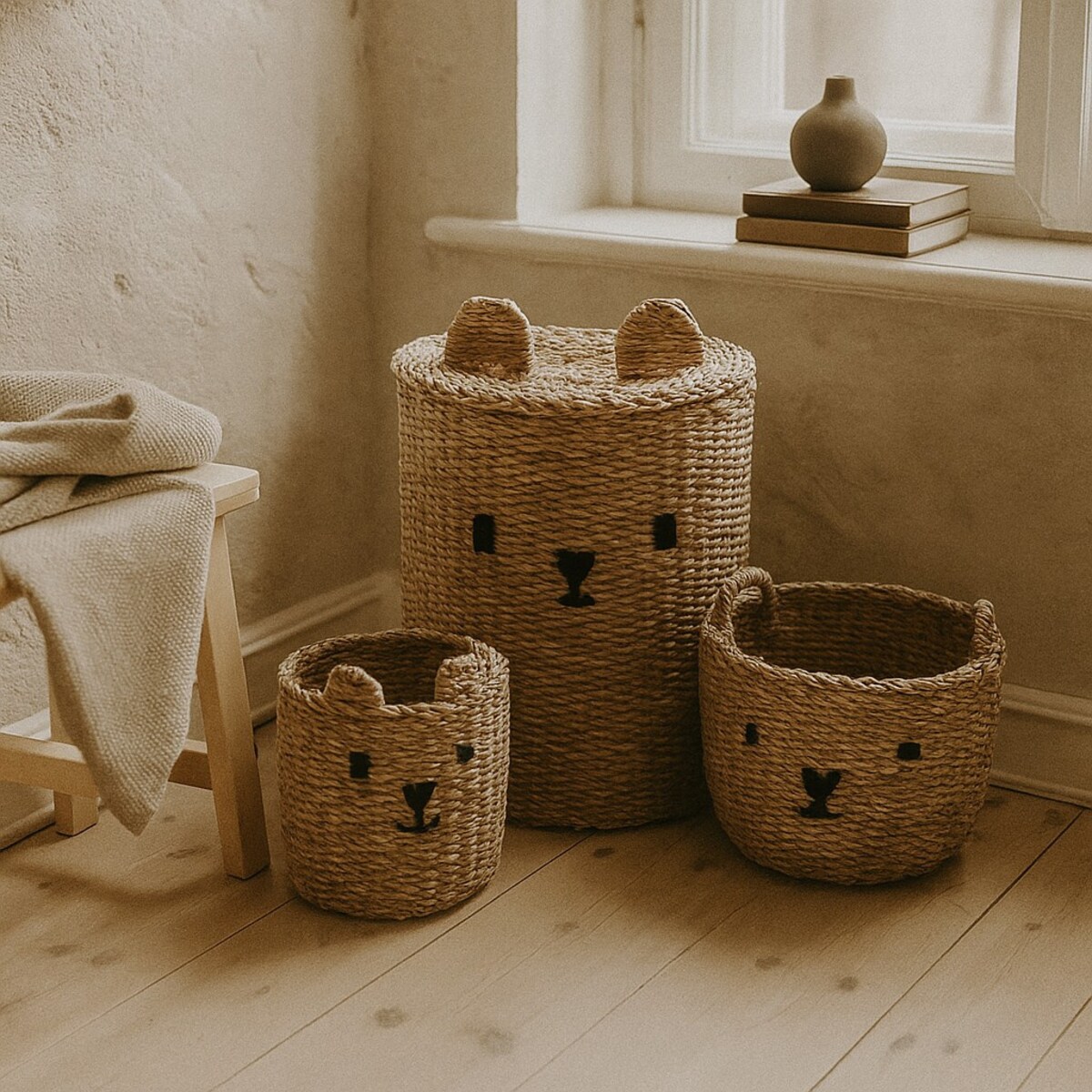 Pojemniki na zabawki misie z uszkami JOY, 3 kosze