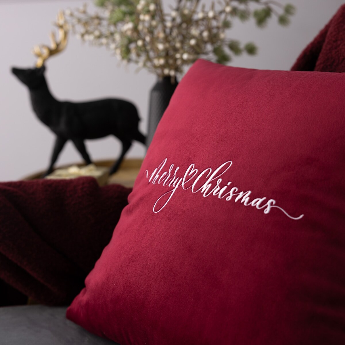 Poszewka na poduszkę Winter Wish 43x43 cm boże narodzenie, święta, świąteczne, bordowy -czerwony, 43x43 cm