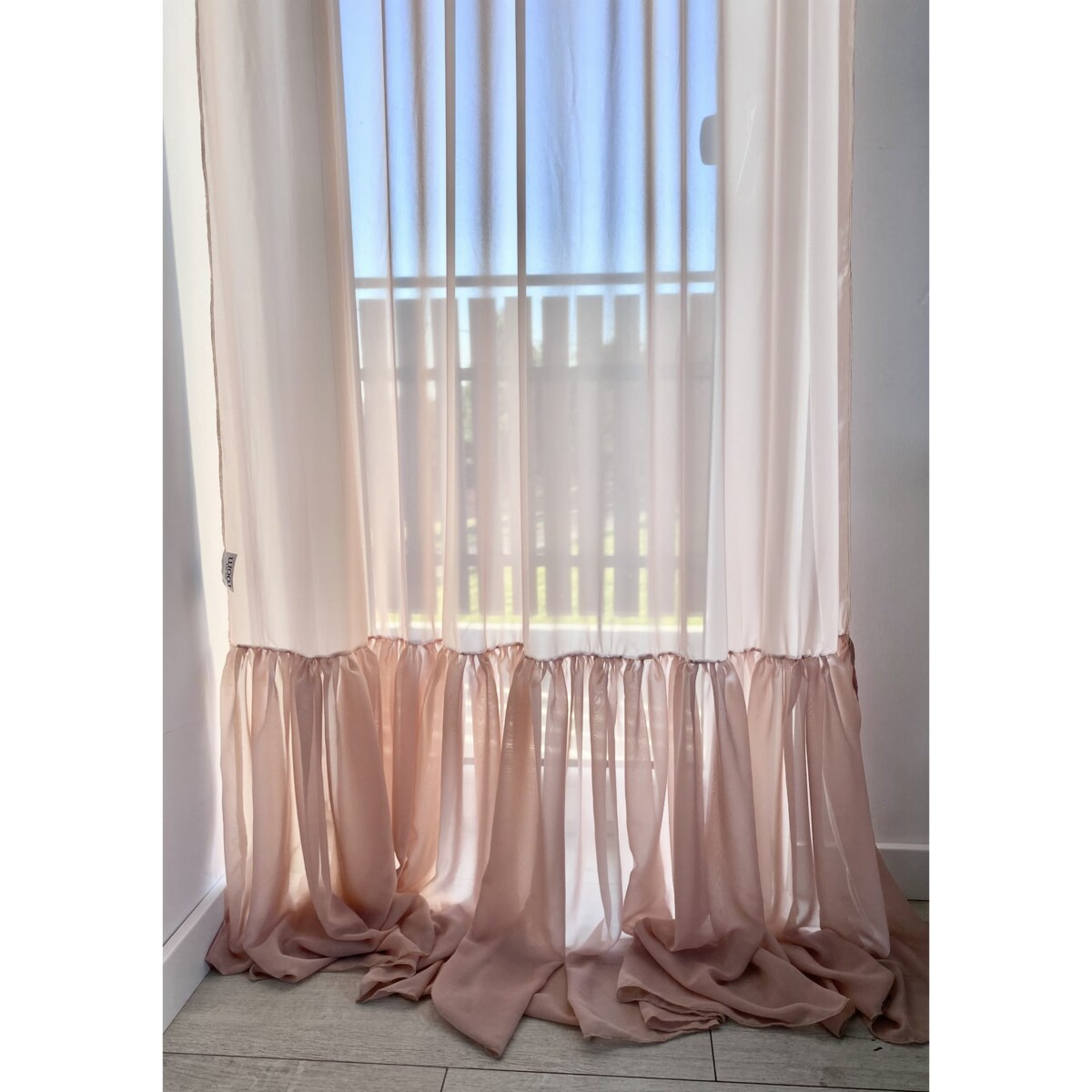 Firana Zasłona Z Ozdobną Falbanką Szyfonowa Do Salonu Na Okno Beżowa 250X140 Cm