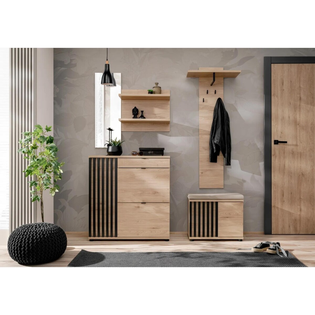Garderoba do przedpokoju PEDRO I hickory jackson/czarna