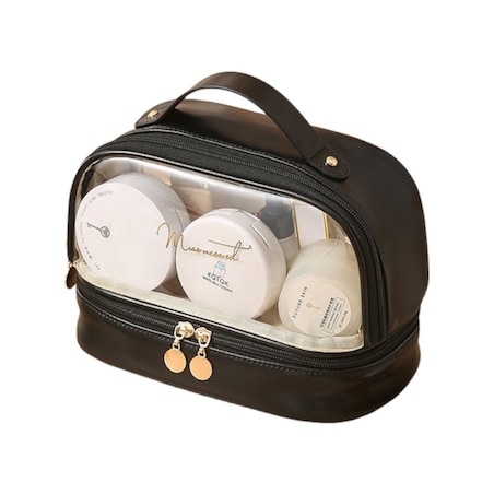 Kosmetyczka organizer na kosmetyki czarna dwupoziomowa 23x13,5x16cm KS115CZ