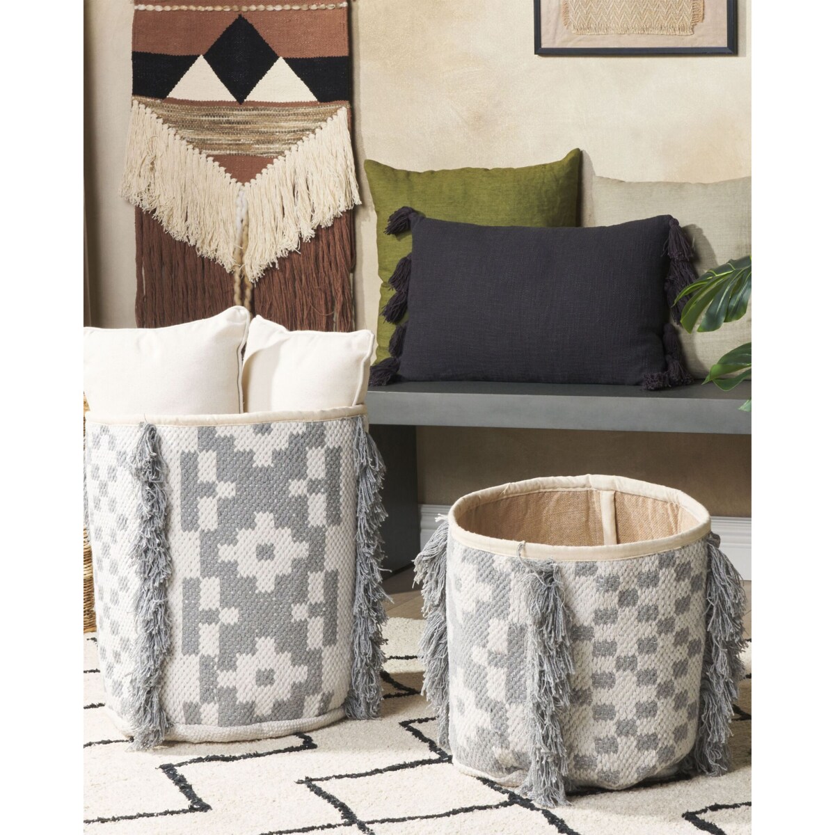 Zestaw 2 koszy bawełnianych złamana biel z szarym KALAI