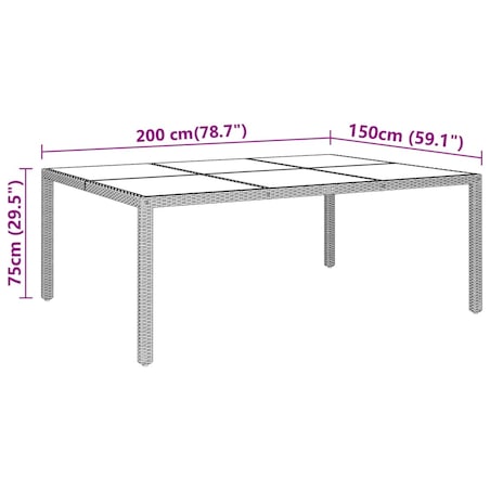 vidaXL Stół ogrodowy, 200x150x75 cm, szkło i rattan PE, szary