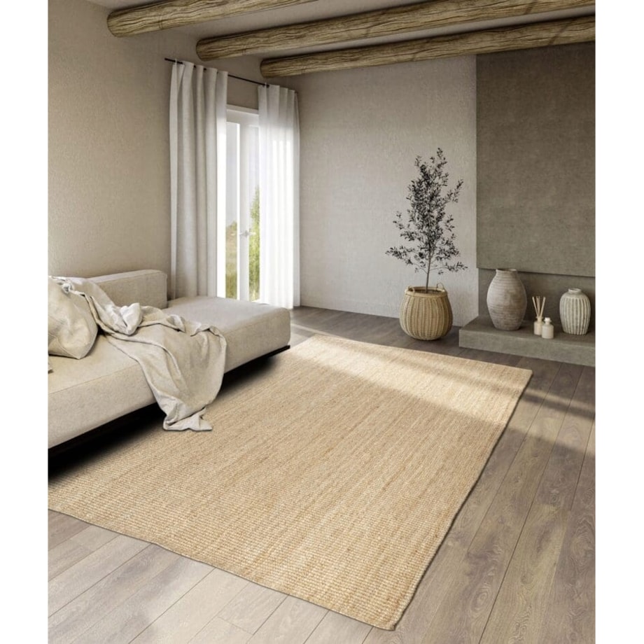Dywan jutowy do salonu 120x170cm, naturalny beżowy dywan z juty