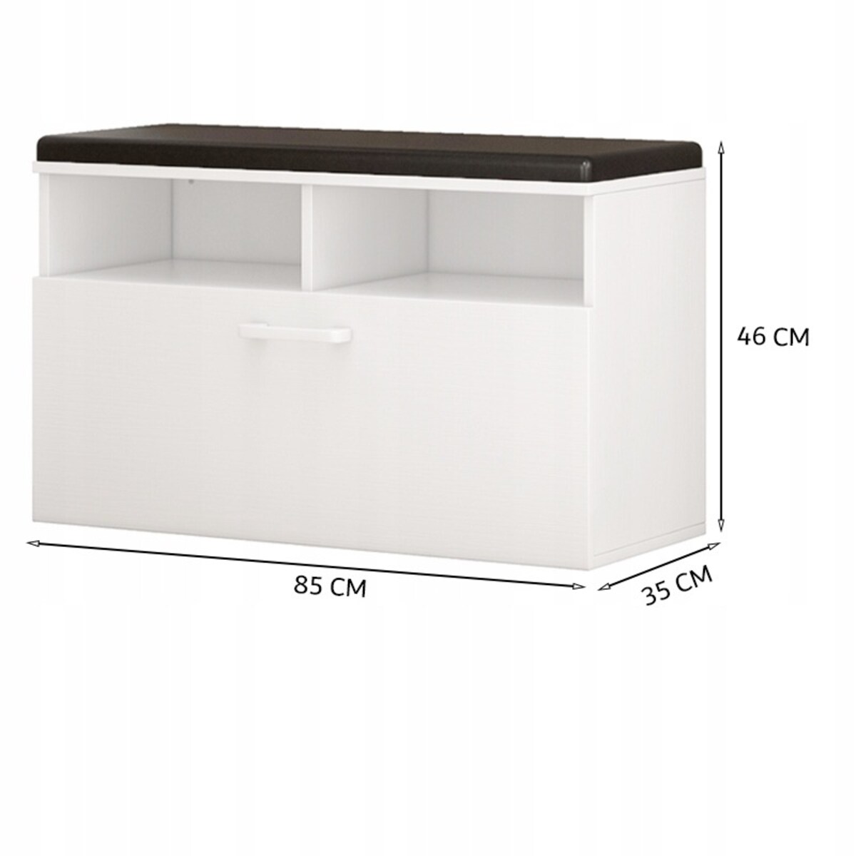 Szafka na buty biała z siedziskiem I schowkiem przedpokój 6 półek otwierana