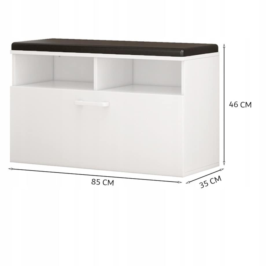 Szafka na buty biała z siedziskiem I schowkiem przedpokój 6 półek otwierana