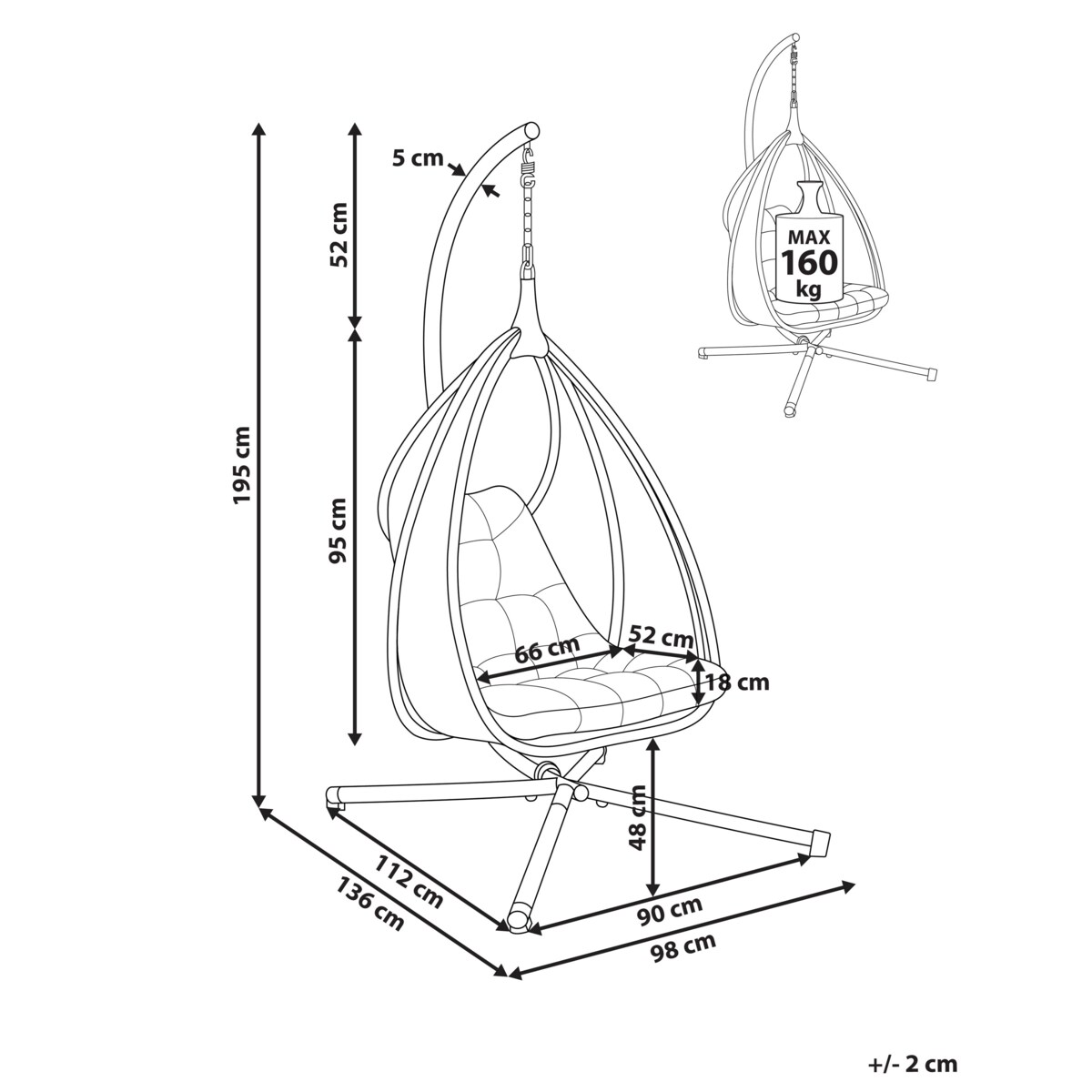 Fotel wiszący ze stojakiem AVEGNO  Ciemnoszary