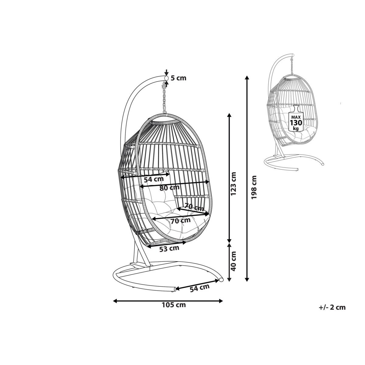 Fotel wiszący ze stojakiem z technorattanu jasnoszary SESIA