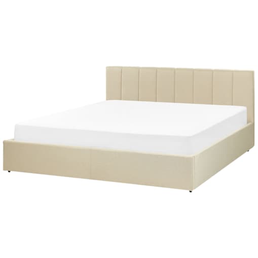 Łóżko z pojemnikiem tapicerowane 180 x 200 cm beżowe DREUX