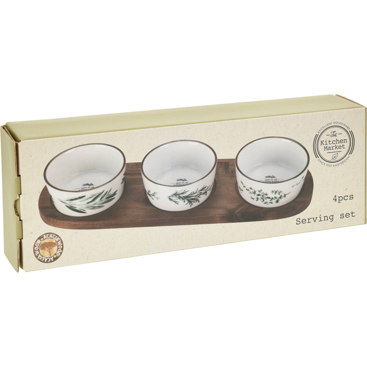 Zestaw trzech miseczek do serwowania na akacjowej desce