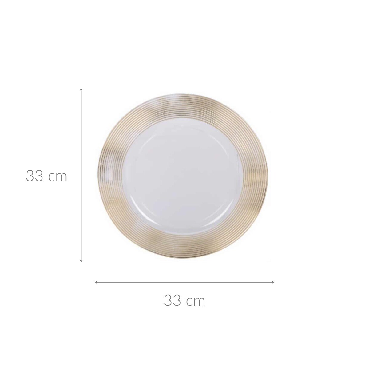 Transparentny podtalerz ze złotym dekorem, Ø 33 cm, tworzywo sztuczne, wzór prążki