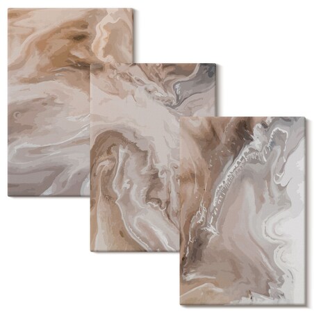 Zestaw 3 małych obrazów na płótnie - Kamień abstrakcyjny marmur - brązowy