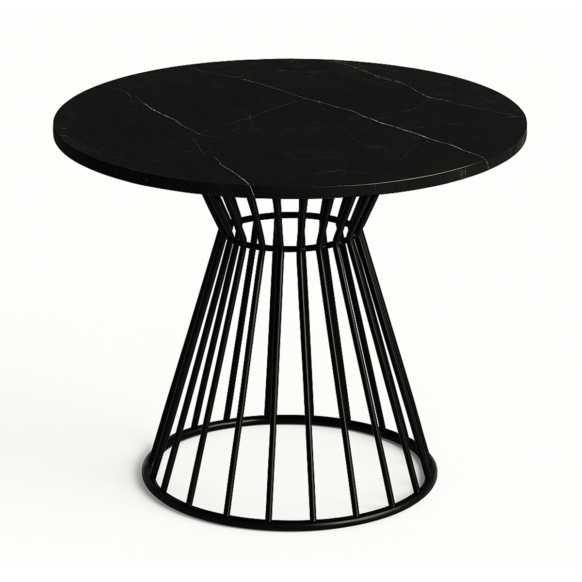 Okrągły stół Reo do salonu z metalową podstawą, blat 100 cm- ciemny marmur