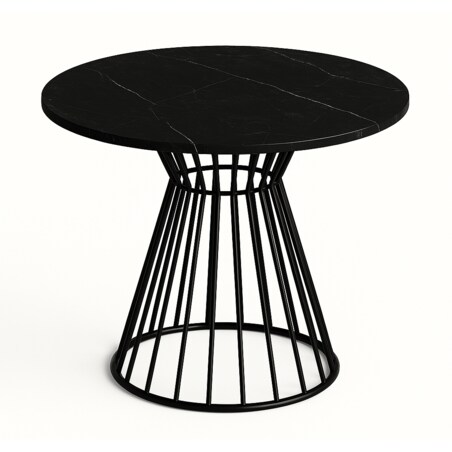 Okrągły stół Reo do salonu z metalową podstawą, blat 100 cm- ciemny marmur