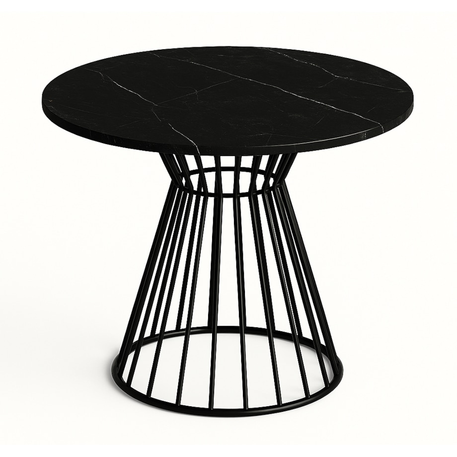 Okrągły stół Reo do salonu z metalową podstawą, blat 100 cm- ciemny marmur