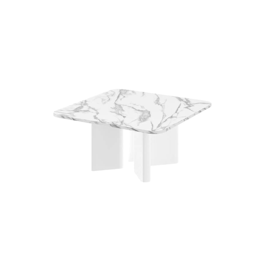 Stolik kawowy DIVERSO 80x80 biały marmur połysk/biały połysk