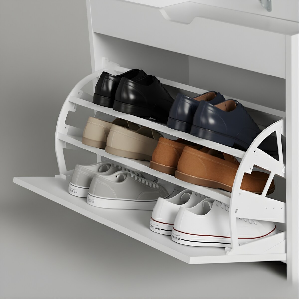 Szafka na buty z siedziskiem i wysuwanymi półkami VAULT, 57 x 30 x 53 cm