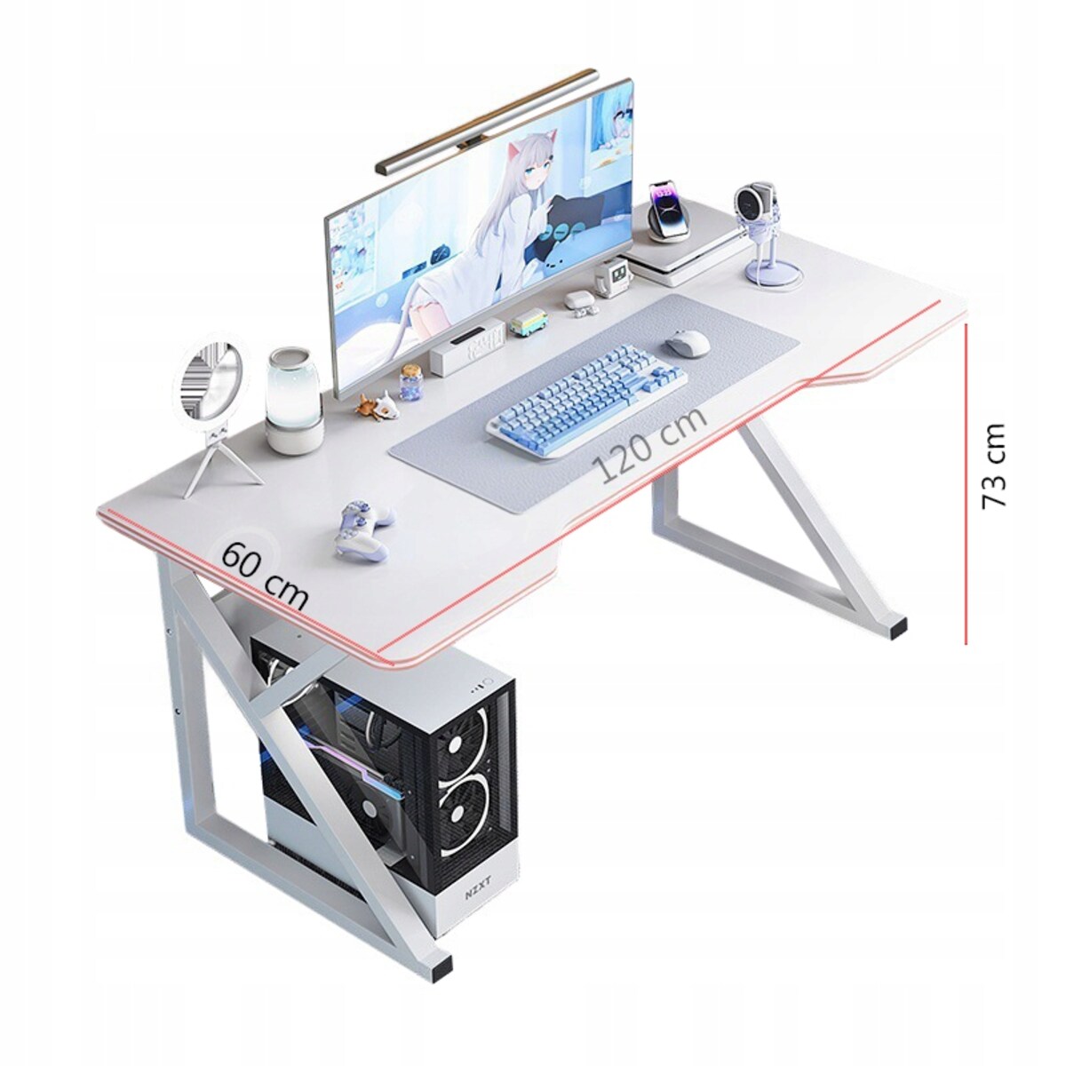 Biurko Gamingowe Stół Dla Gracza Komputerowe Białe Nowoczesne Loft 120 Cm