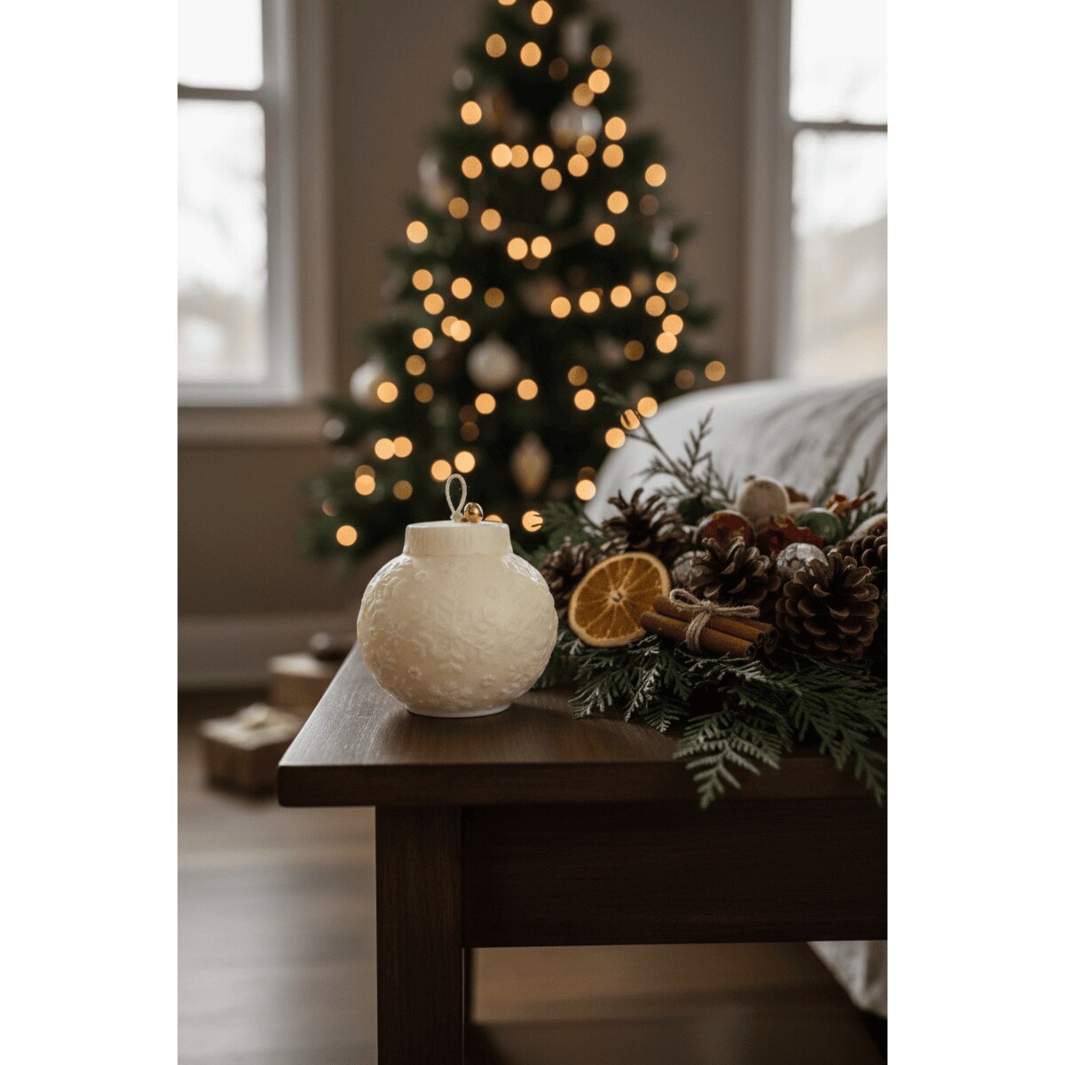 Świeca sojowa Bombka Śnieżynka – ręcznie robiona świąteczna dekoracja