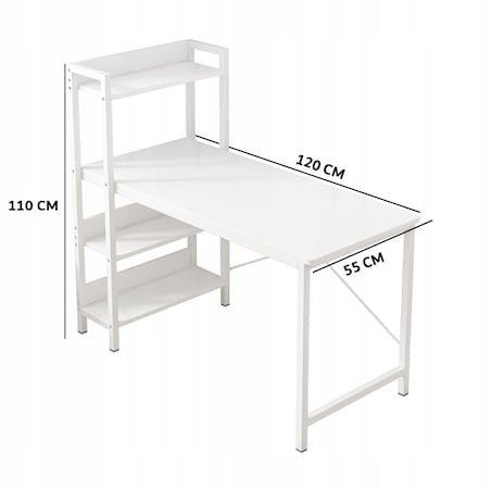 Biurko komputerowe stolik loft białe stół nowoczesne z regałem gamingowe