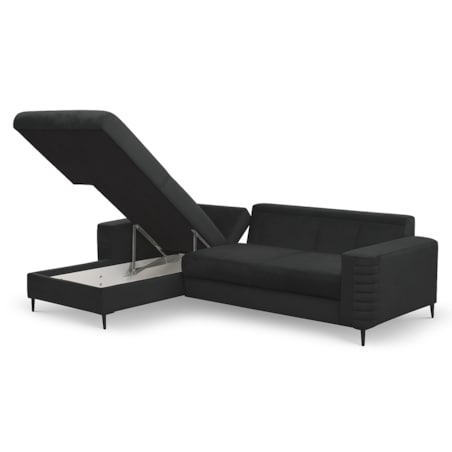 Narożnik rozkładany z zagłówkiem i pojemnikiem OLI, lewostronny, czarny