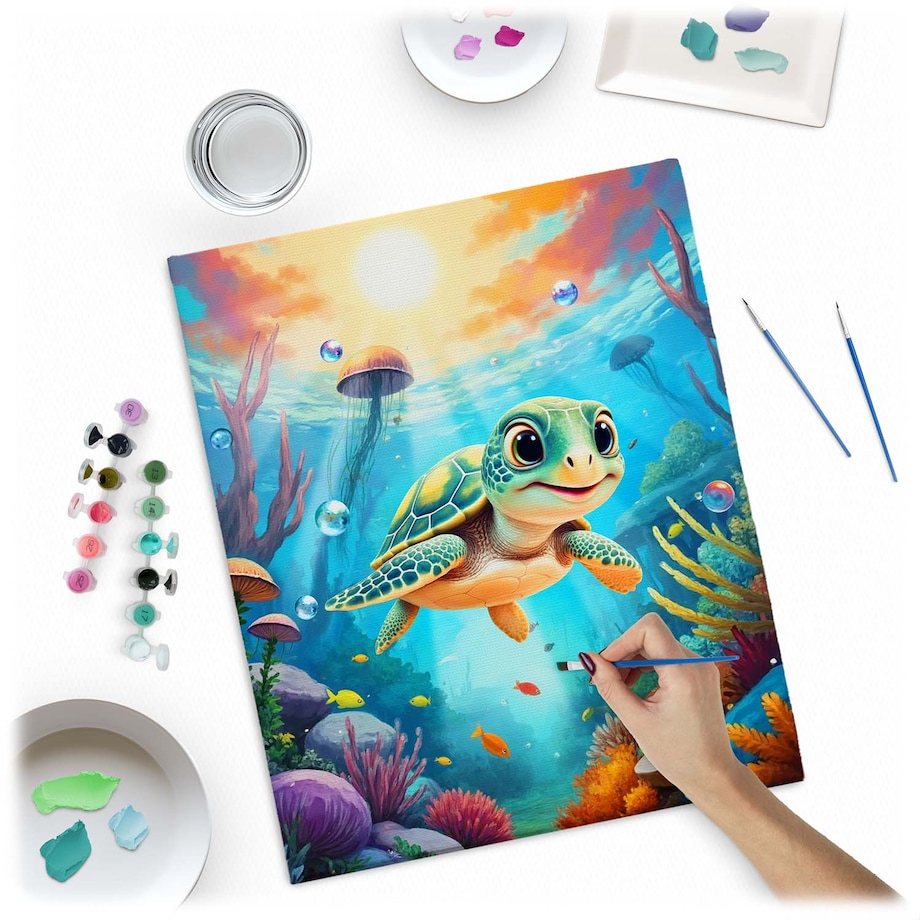 Malowanie po numerach obraz z ramą 40x50 Żółwik Massido