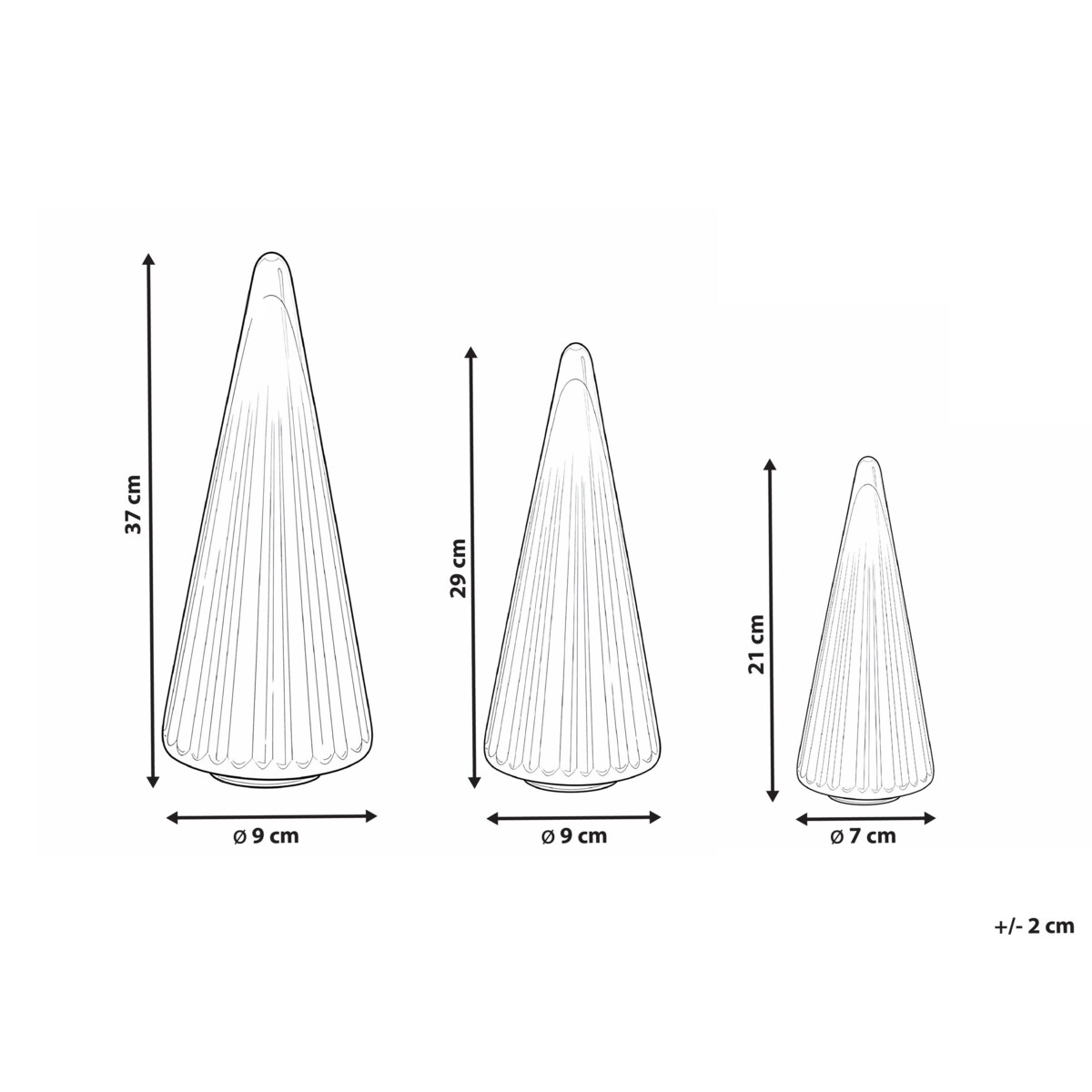 Zestaw 3 figurek dekoracyjnych OYEREN Choinka 21/29/37 cm Złoty