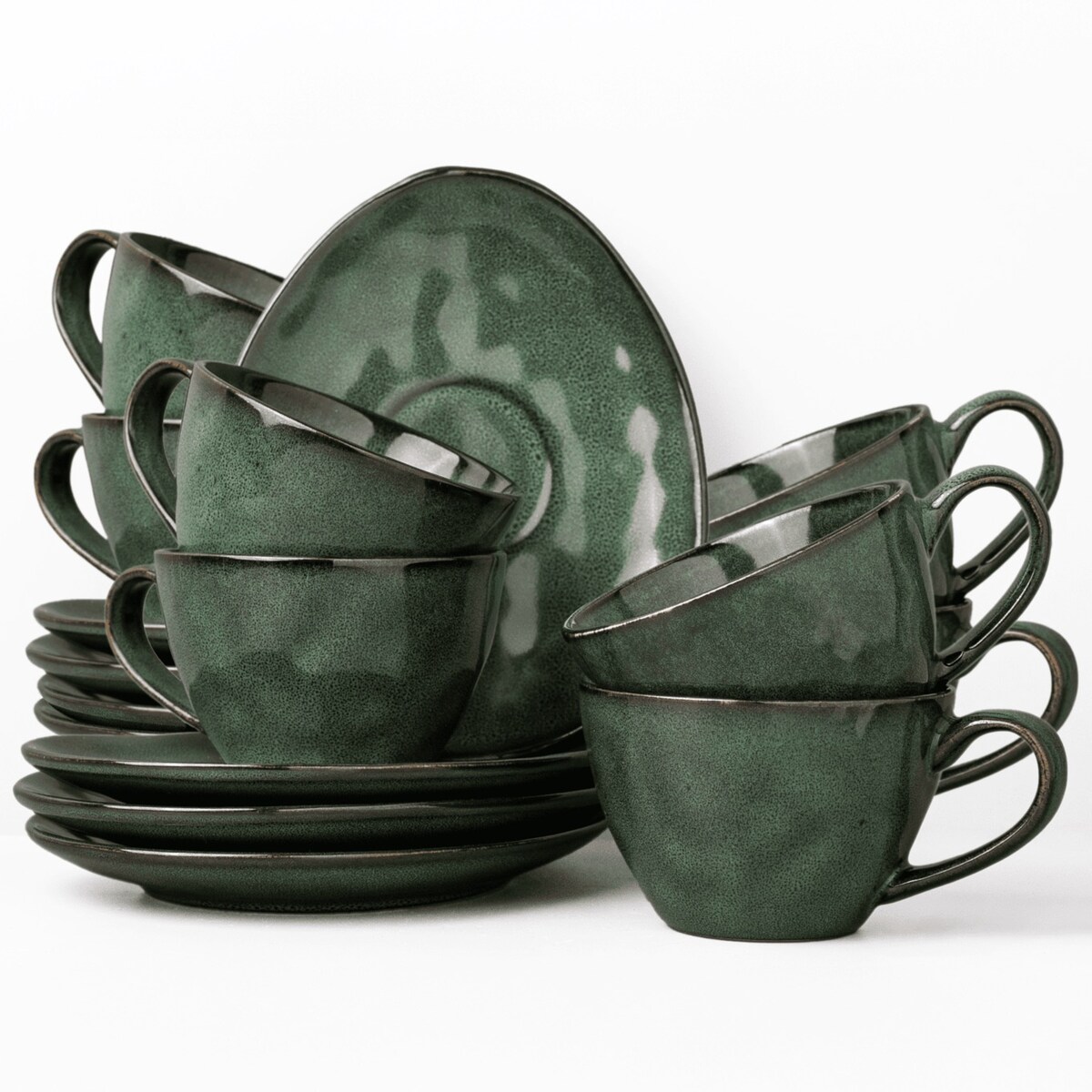 Serwis kawowy Uminami zielony na 8 osób 16 szt. Nowoczesny Do zmywarki Komplet filiżanka i spodek