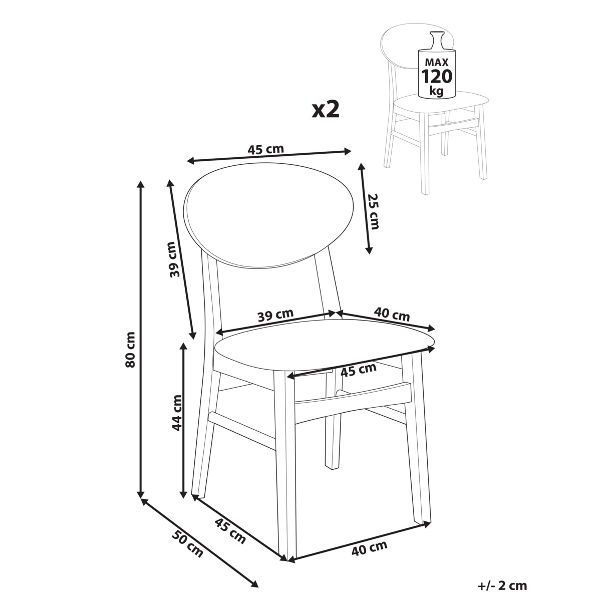 Zestaw 2 krzeseł do jadalni AMERY Drewno kauczukowe Kremowy