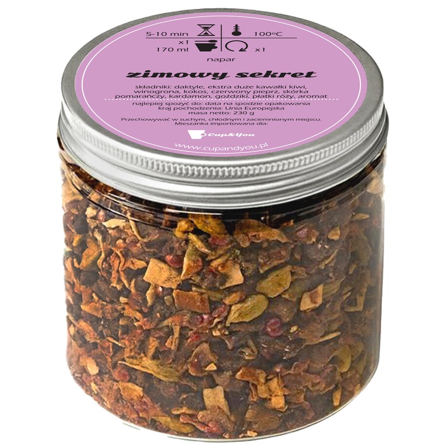 Herbata owocowa ZIMOWY SEKRET - rozgrzewająca mieszanka przypraw i owoców - sypana liściasta herbata PREMIUM na prezent upominek podarunek Cup&You