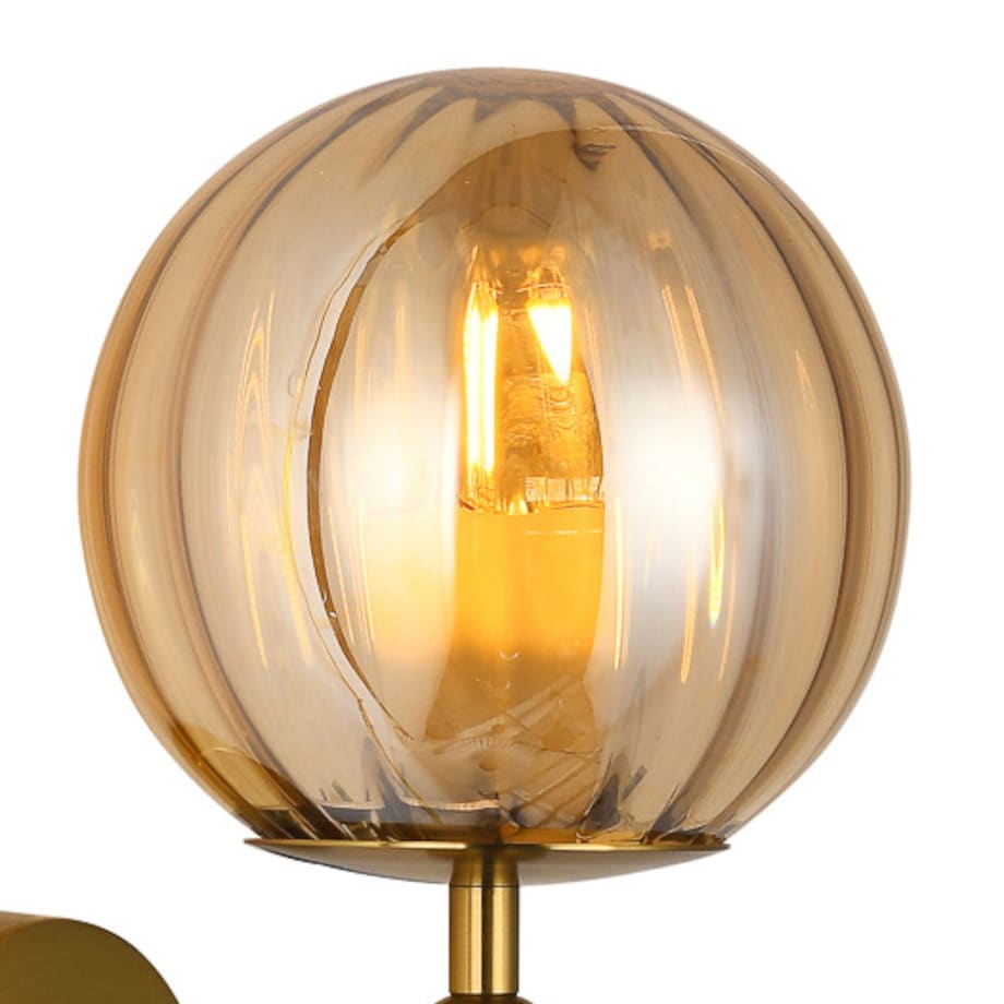 Kinkiet LAMPA ścienna RAVENA WL-2324-1 BRO+AMB Italux szklana OPRAWA kula ball mosiądz bursztynowa